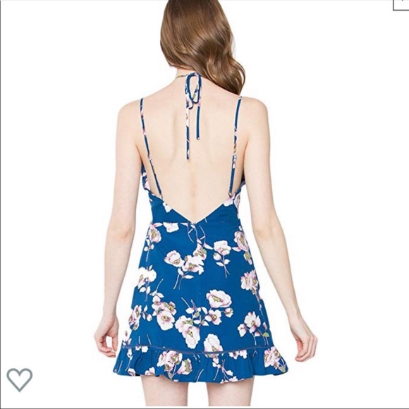 Sugar Lips Blue White and Pink Floral Strappy Ruffle Dress Size Medium - Picture 3 of 11